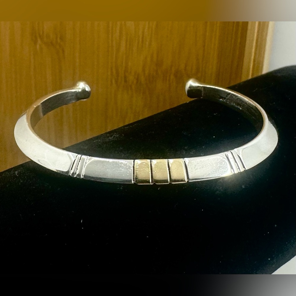 JONATHAN NEZ Navajo 14K Gold & Sterling Silver Beveled Edge Cuff Bracelet; 21.7g